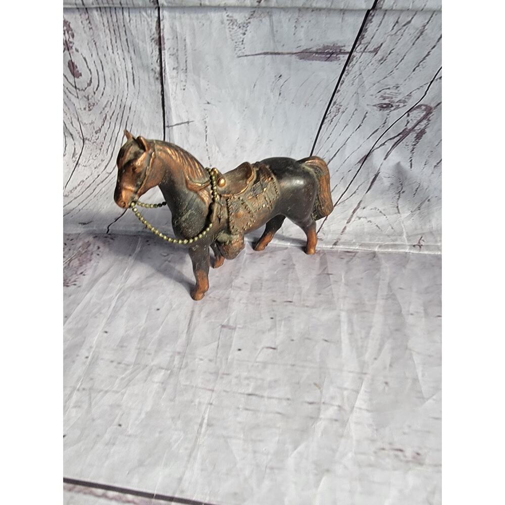 Bronze Horse with Saddle 4.25” Tall Western Theme 1950’s Cooper Tone